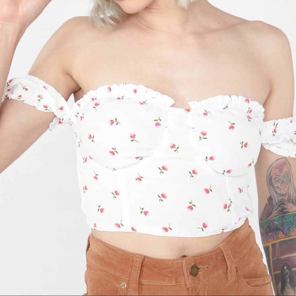 🌷💐Floral print sweetheart neck crop top